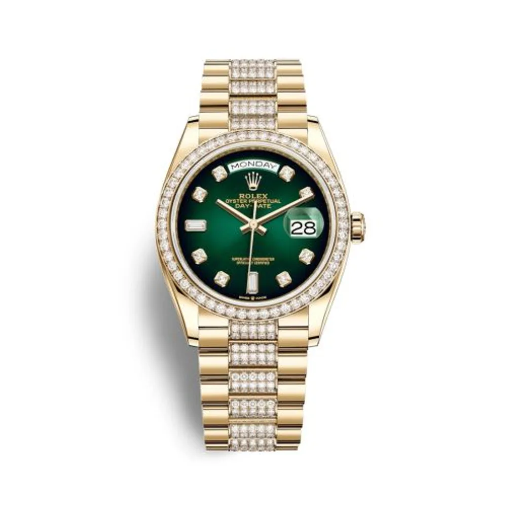 Rolex Day-Date 36 Yellow Gold / Diamond / Green Ombré - Diamond / President - Diamond