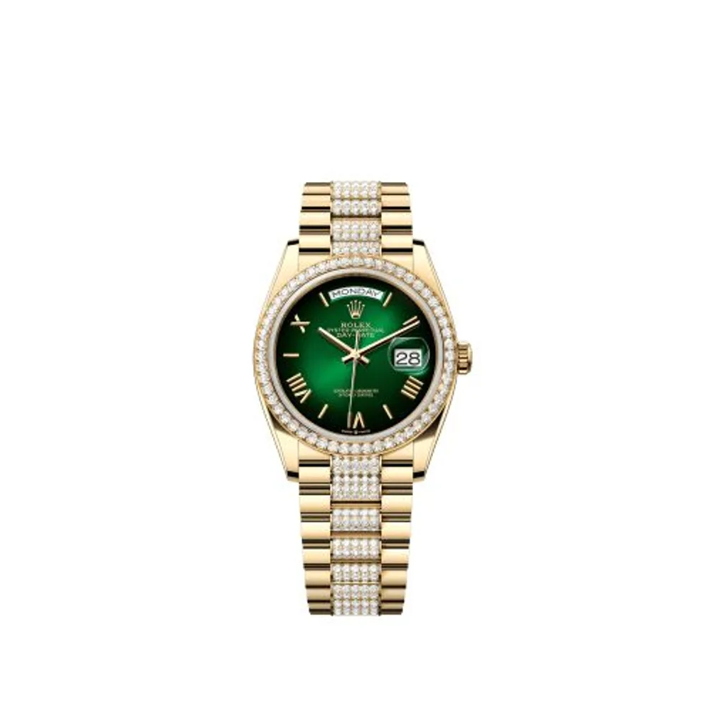 Rolex Day-Date 36 Yellow Gold Diamond / Green - Ombré / President - Diamond
