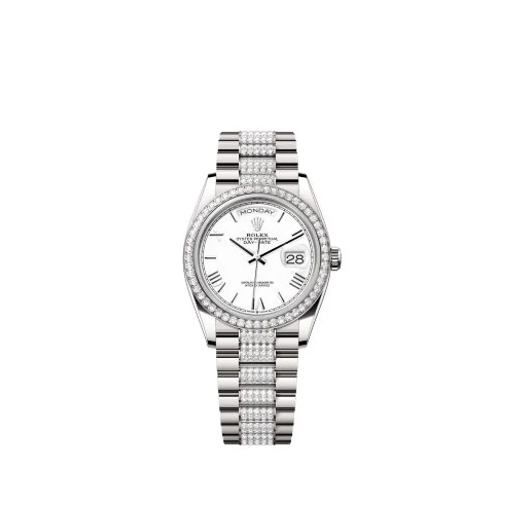 Rolex Day-Date 36 White Gold - Diamond / White - Roman / President - Diamond