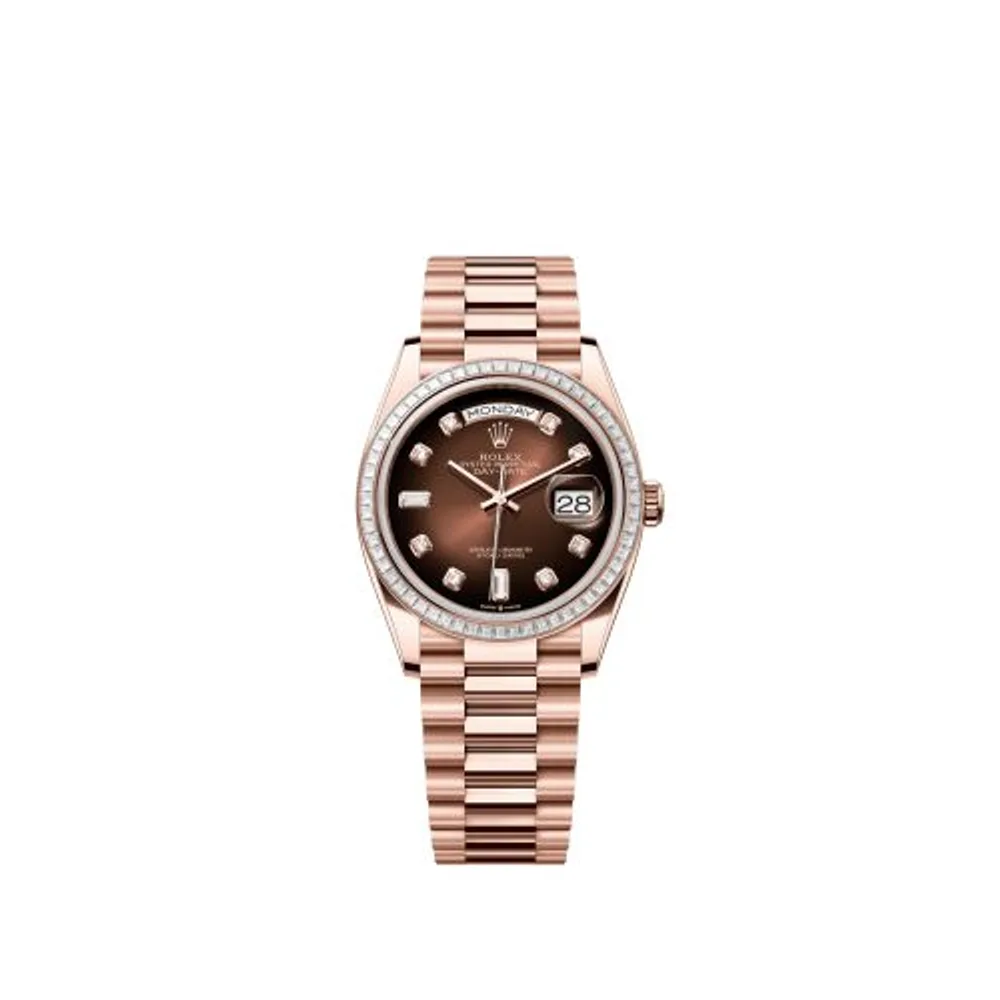 Rolex Day-Date 36 Everose Gold - Baguette / Brown Ombré - Diamond / President