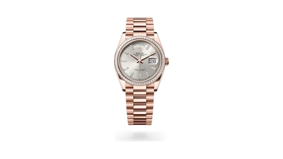 Rolex Oyster Perpetual Day-Date 36, 18 kt Everose gold, Silver dial