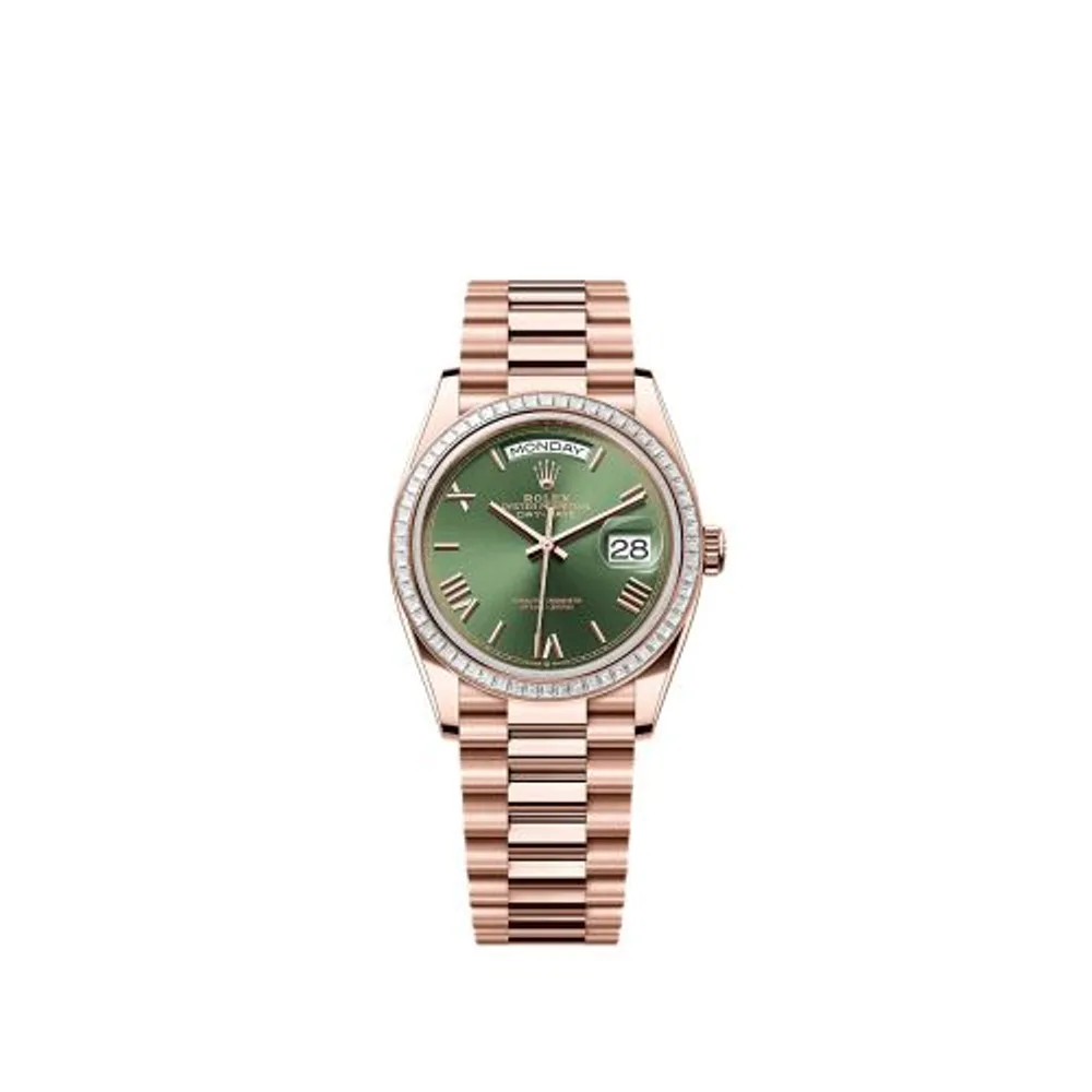 Rolex Day-Date 36 Everose Gold - Baguette / Green - Roman / President