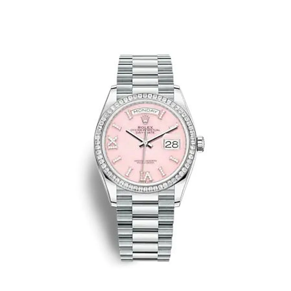 Rolex Day-Date 36 Platinum - Baguette / Pink Opal / President