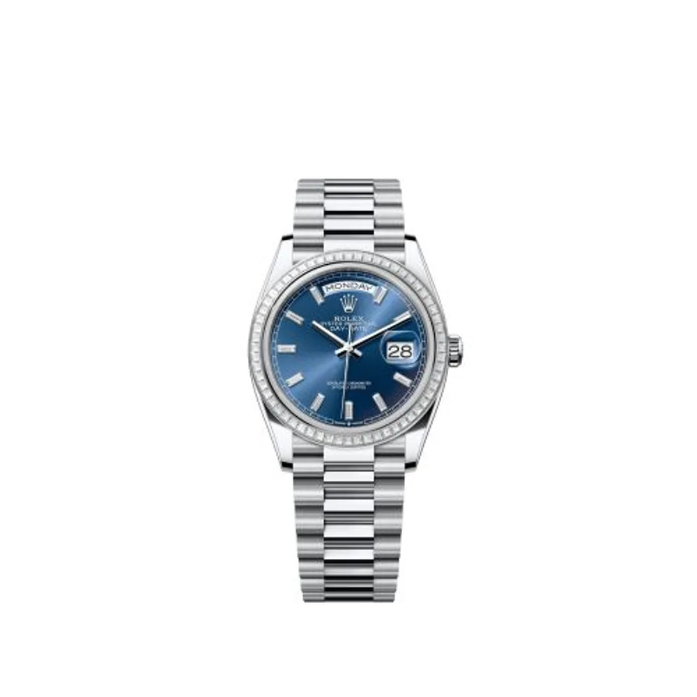 Rolex Day-Date 36 Platinum - Baguette / Bright Blue - Baguette / President