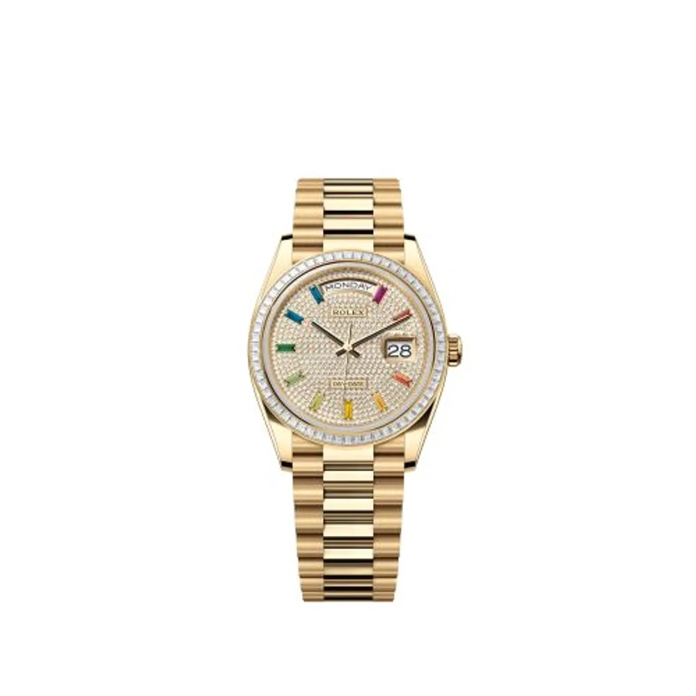 Rolex Day-Date 36 Yellow Gold - Baguette / Paved - Rainbow / President