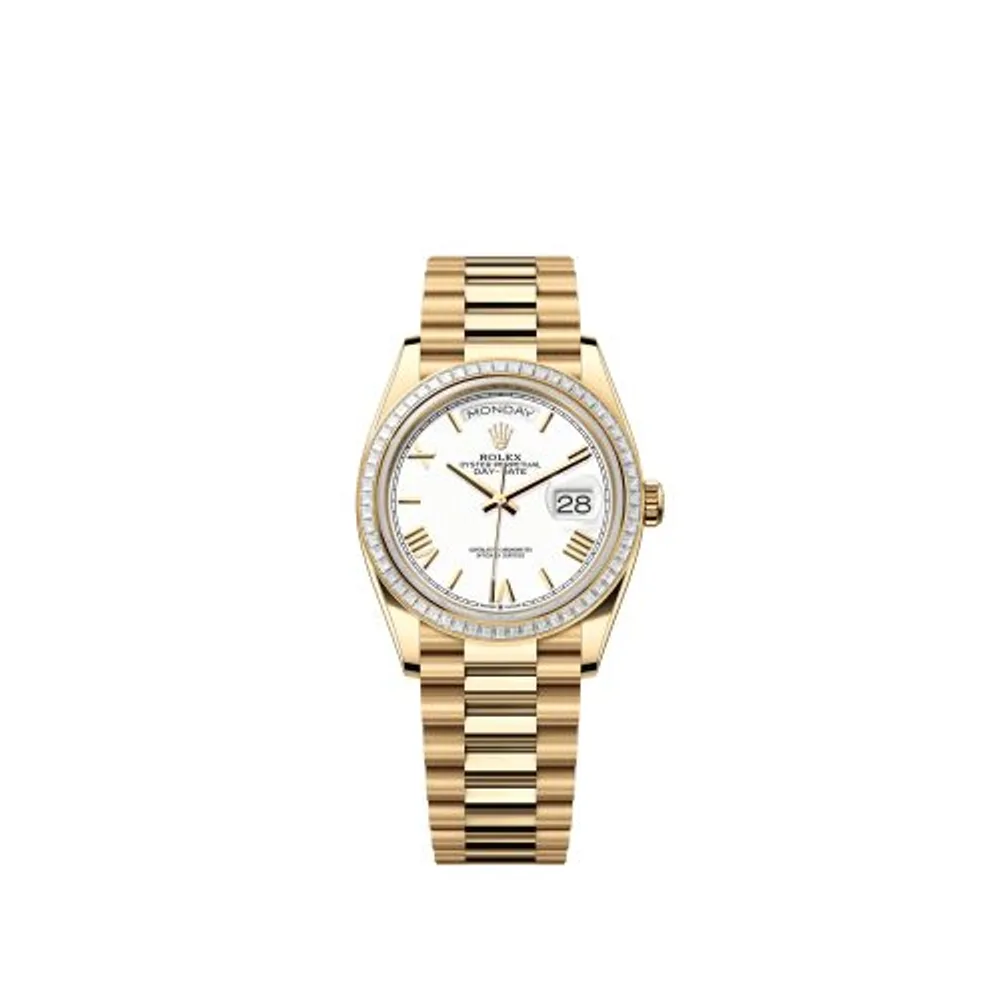 Rolex Day-Date 36 Yellow Gold - Baguette / White - Roman / President
