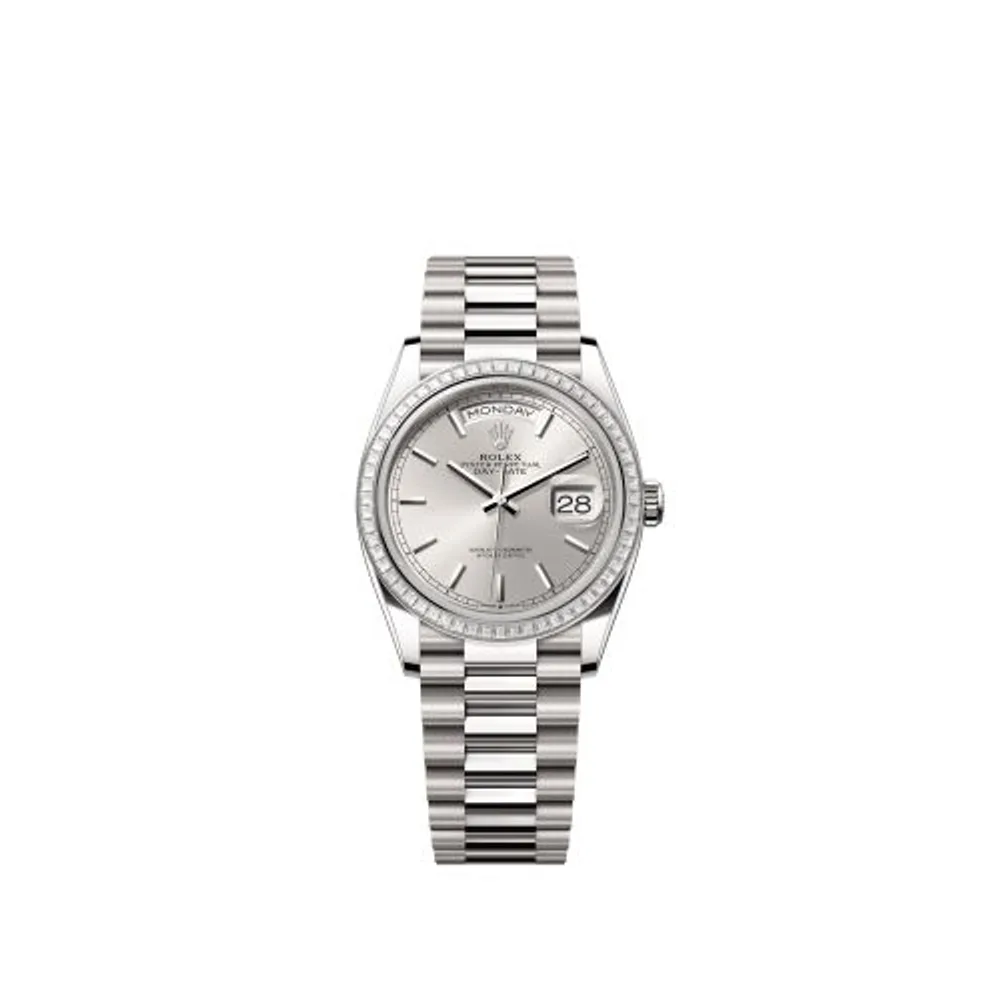 Rolex Day-Date 36 White Gold - Baguette / Silver / President