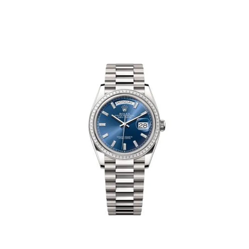 Rolex Day-Date 36 White Gold - Baguette / Bright Blue - Baguette / President