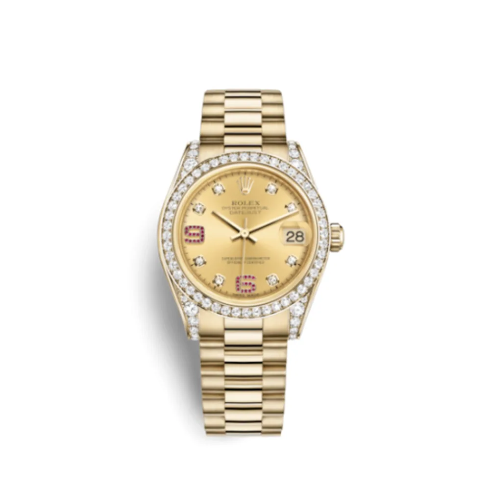 Rolex Datejust 31 Yellow Gold Diamond / President / Champagne Diamonds Rubies