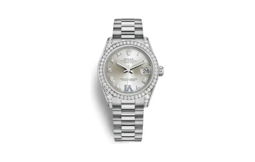Rolex Datejust 31 White Gold Diamond / President / Silver Roman