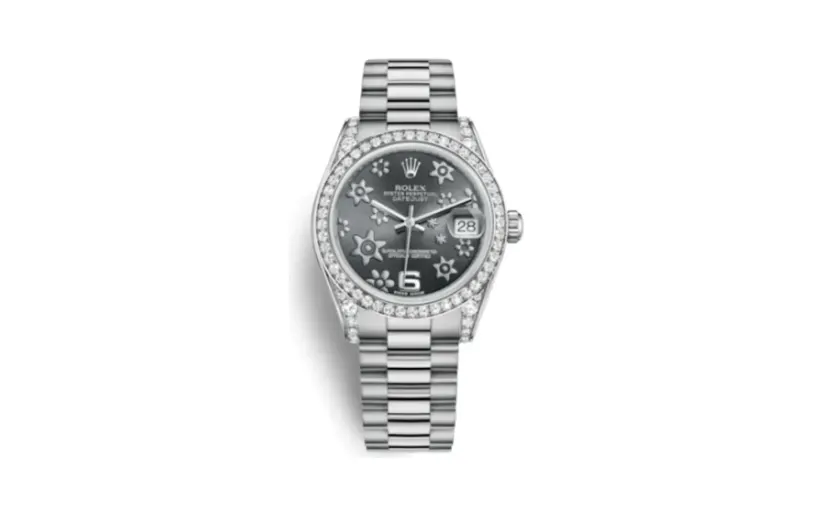 Rolex Datejust 31 White Gold Diamond / President / Dark Rhodium Floral