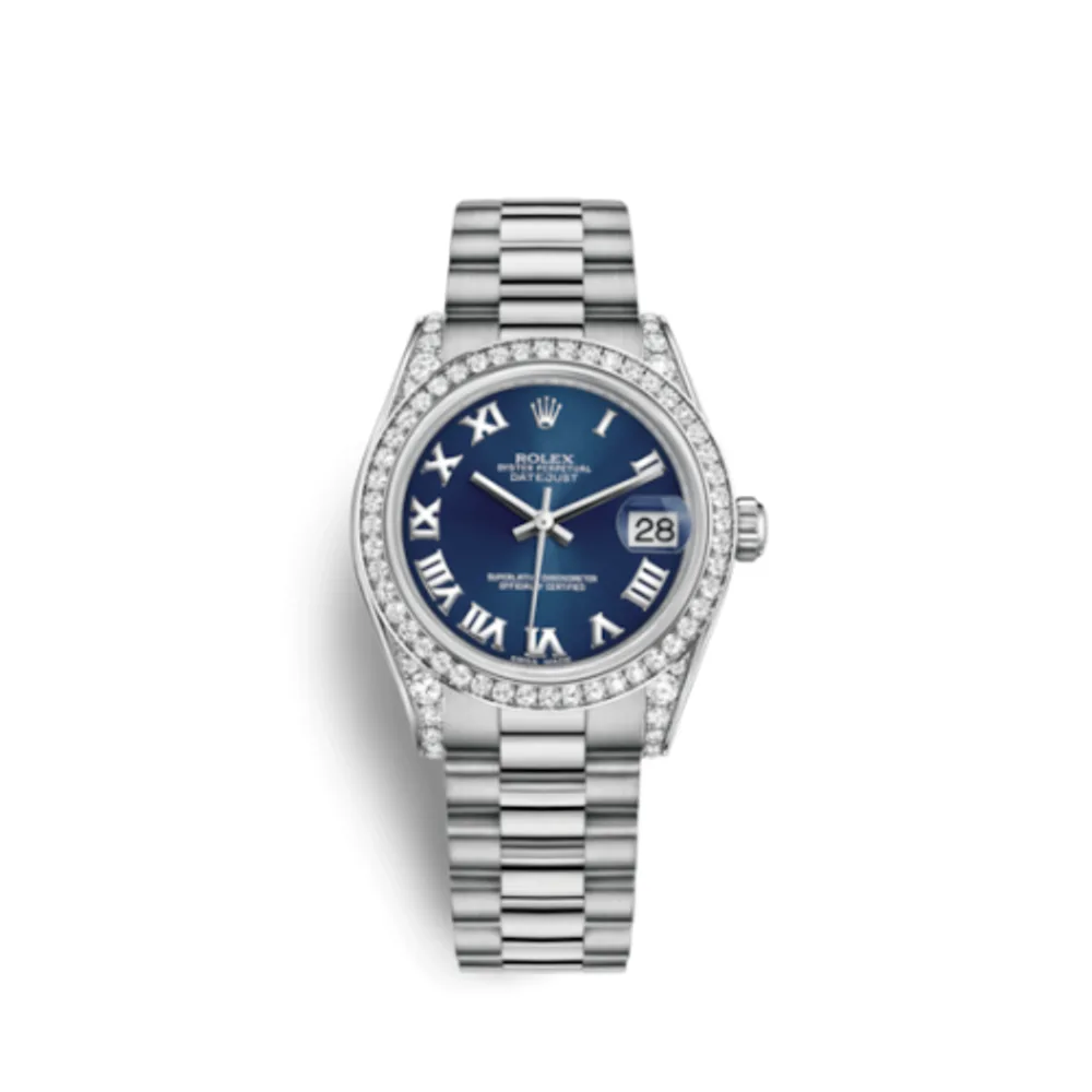 Rolex Datejust 31 White Gold Diamond / President / Blue Roman