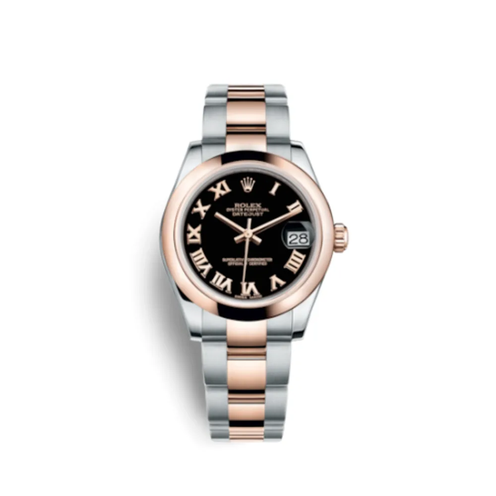 Rolex Datejust 31 Rolesor Everose Domed / Oyster / Black Roman