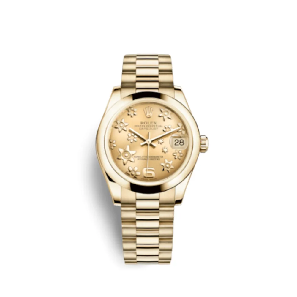 Rolex Datejust 31 Yellow Gold Domed / President / Champagne Floral