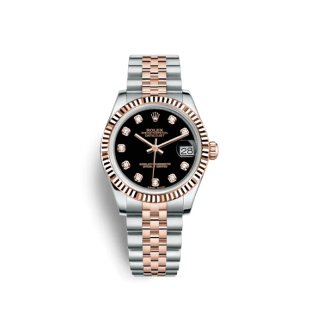 Rolex Datejust 31 Rolesor Everose Fluted / Jubilee / Black Diamond