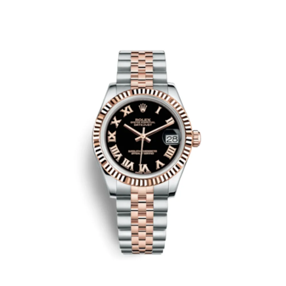 Rolex Datejust 31 Rolesor Everose Fluted / Jubilee / Black Roman