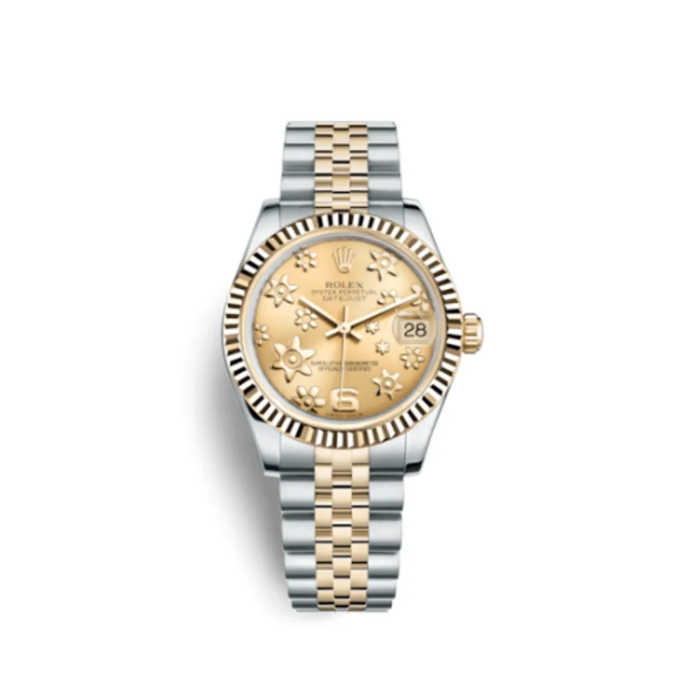 Rolex Datejust 31 Rolesor Yellow Fluted / Jubilee / Champagne Floral