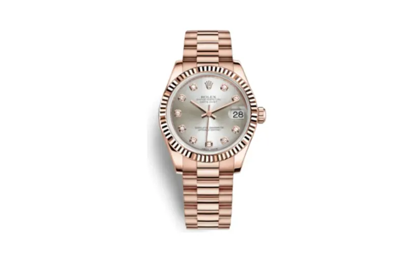 Rolex Datejust 31 Everose Fluted / President / Silver Diamond