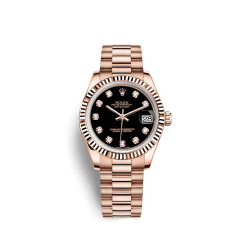 Rolex Datejust 31 Everose Fluted President Black Diamonds