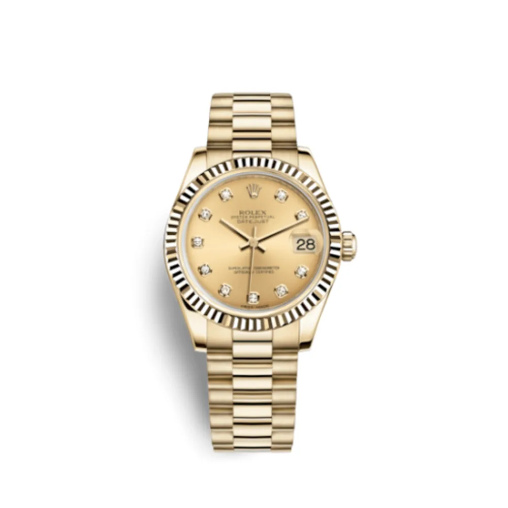 Rolex Datejust 31 Yellow Gold Fluted / President / Champagne Diamond
