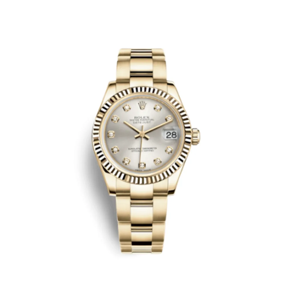 Rolex Datejust 31 Yellow Gold Fluted / Oyster / Silver Diamond