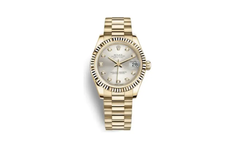 Rolex Datejust 31 Yellow Gold Fluted / President / Silver Diamond