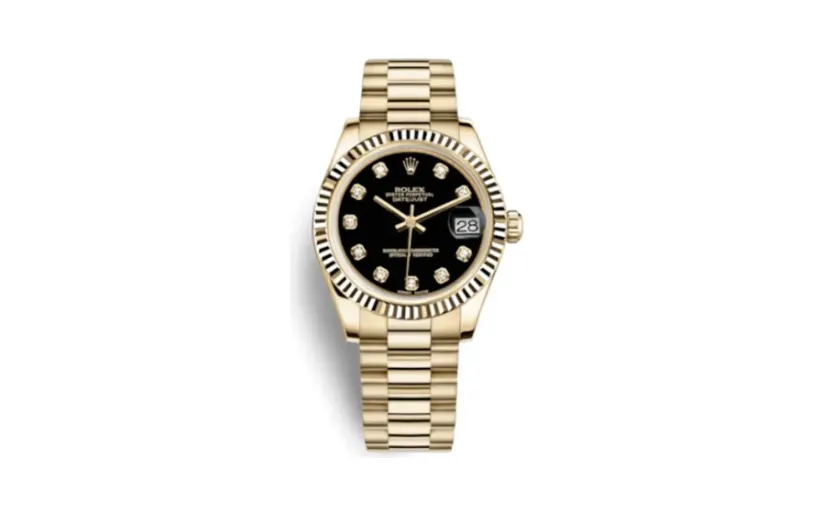 Rolex Datejust 31 Yellow Gold Fluted / President / Black Diamond