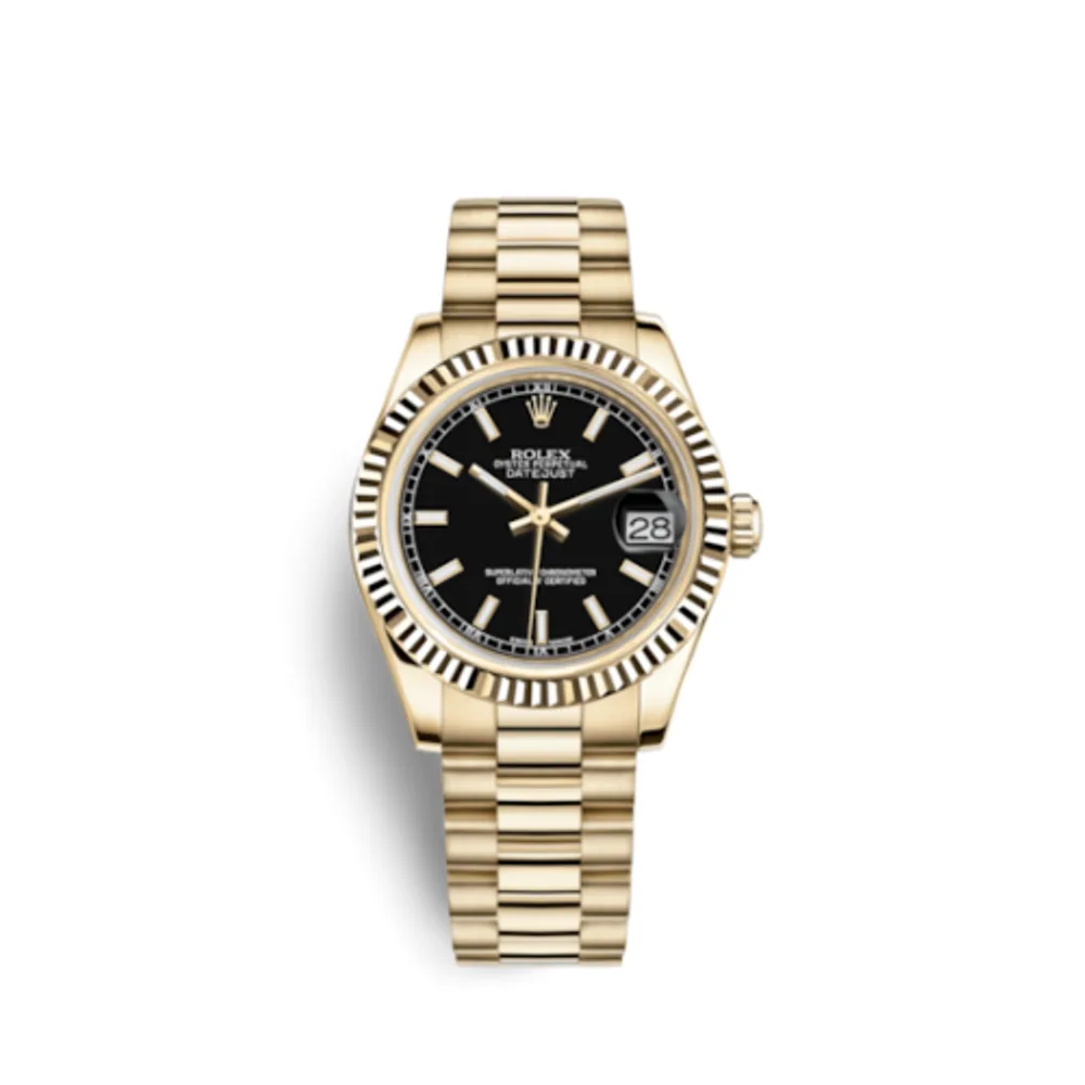 Rolex Datejust 31 Yellow Gold Fluted / President / Black