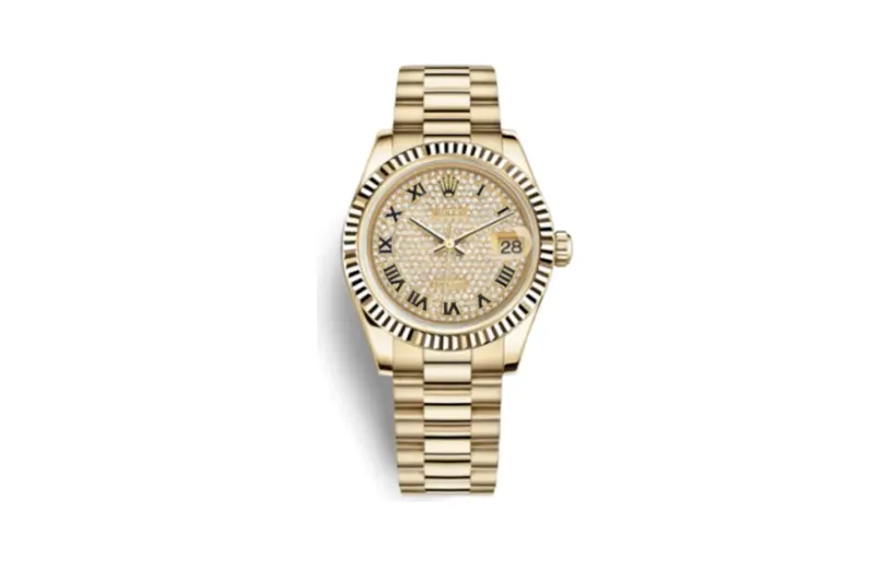 Rolex Datejust 31 Yellow Gold Fluted / President / Paved Roman