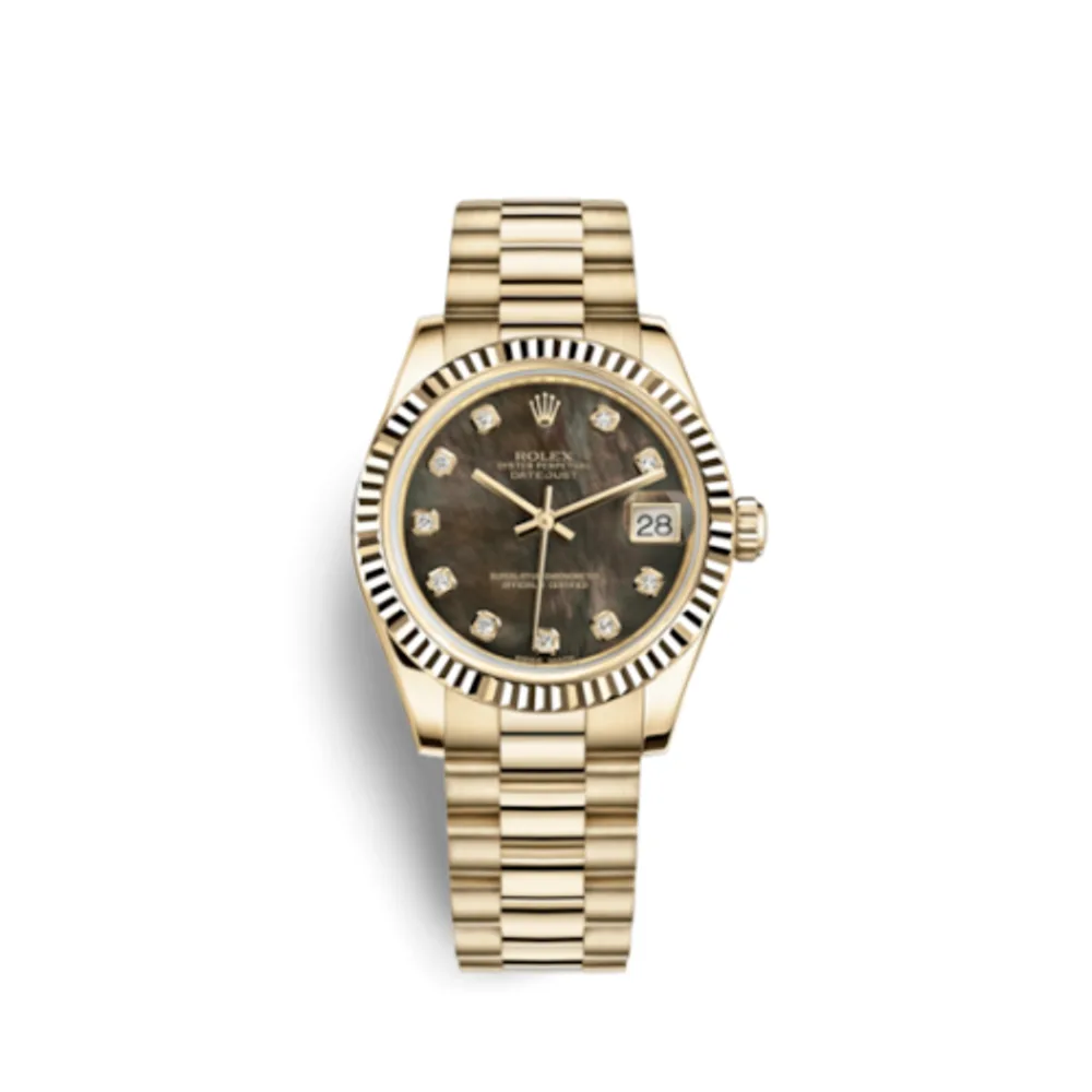 Rolex Datejust 31 Yellow Gold Fluted / President / Black MOP