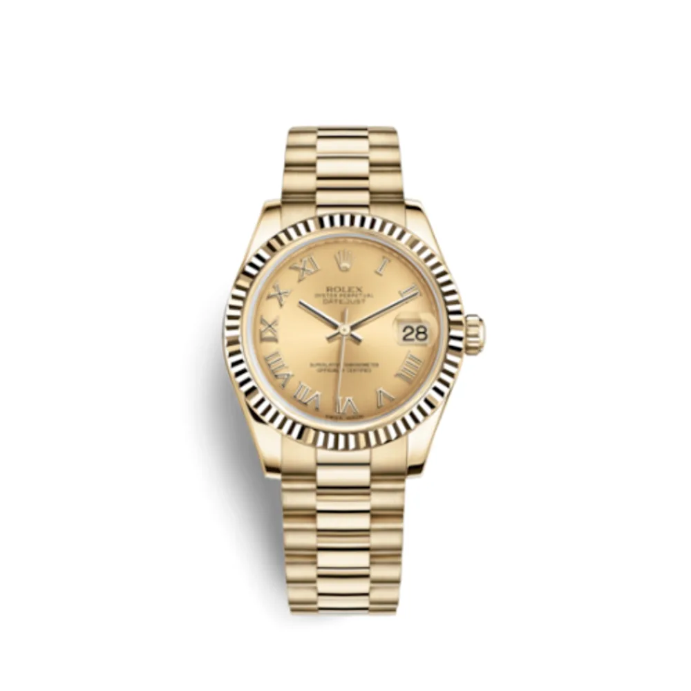 Rolex Datejust 31 Yellow Gold Fluted / President / Champagne Roman