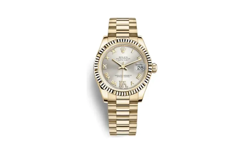 Rolex Datejust 31 Yellow Gold Fluted / President / Silver Roman