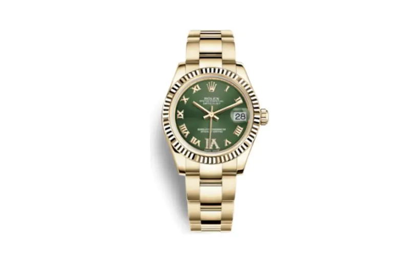 Rolex Datejust 31 Yellow Gold Fluted / Oyster / Olive Roman