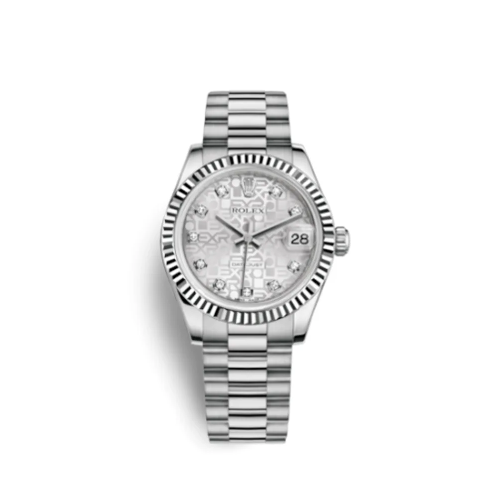 Rolex Datejust 31 White Gold Fluted / President / Silver Computer