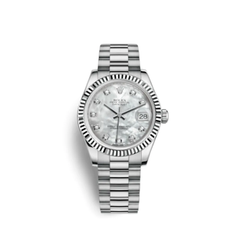 Rolex Datejust 31 White Gold Fluted / President / MOP
