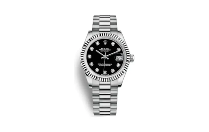 Rolex Datejust 31 White Gold Fluted / President / Black Diamond