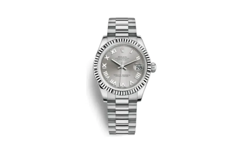 Rolex Datejust 31 White Gold Fluted / President / Rhodium Roman