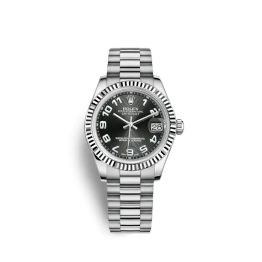 Rolex Datejust 31 White Gold Fluted / President / Black Arabic