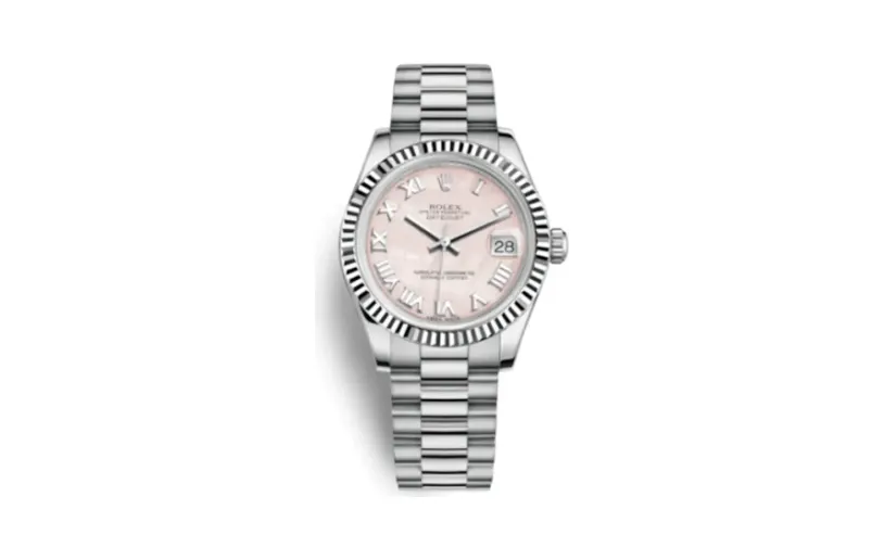 Rolex Datejust 31 White Gold Fluted / President / Pink MOP Roman