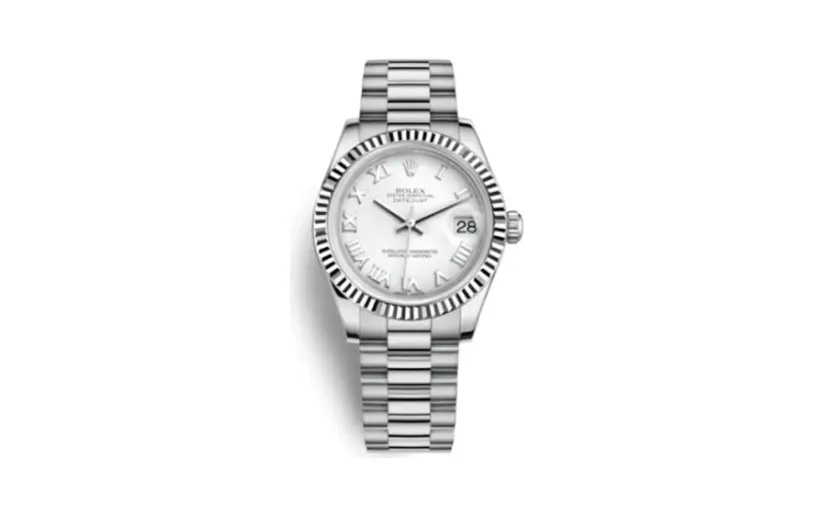 Rolex Datejust 31 White Gold Fluted / President / White Roman