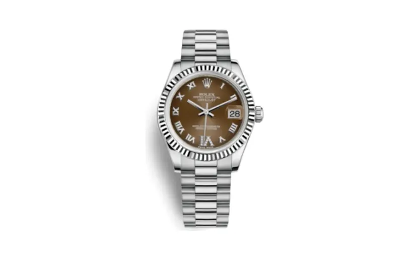 Rolex Datejust 31 White Gold Fluted / President / Bronze Roman