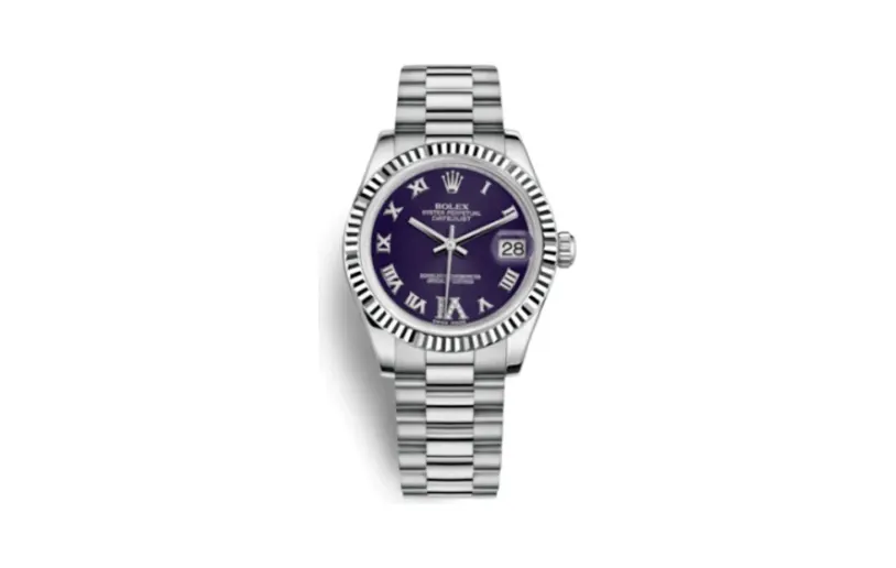 Rolex Datejust 31 White Gold Fluted / President / Blue Roman
