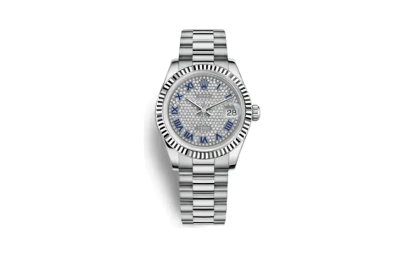 Rolex Datejust 31 White Gold Fluted / President / Paved Roman