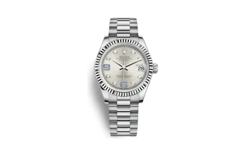 Rolex Datejust 31 White Gold Fluted / President / Silver Diamonds & Sapphires