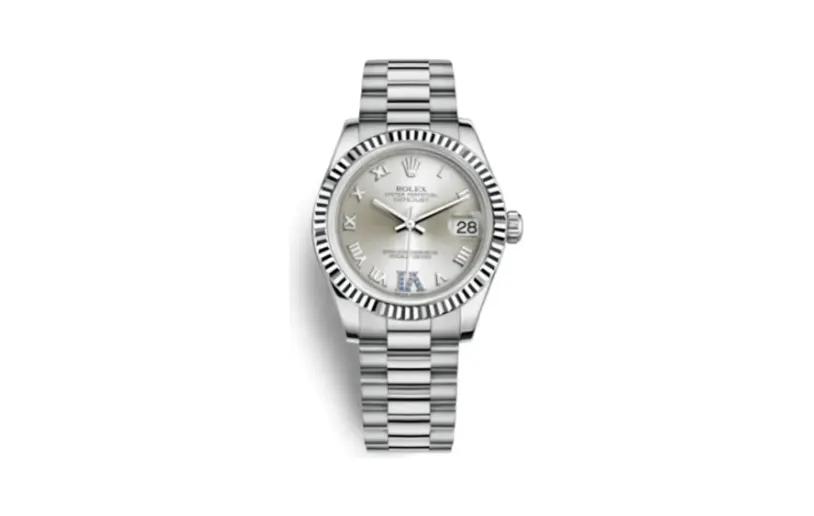 Rolex Datejust 31 White Gold Fluted / President / Silver Roman