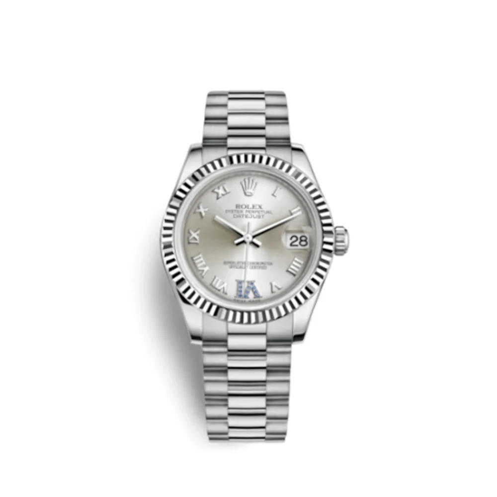 Rolex Datejust 31 White Gold Fluted / President / Silver Roman