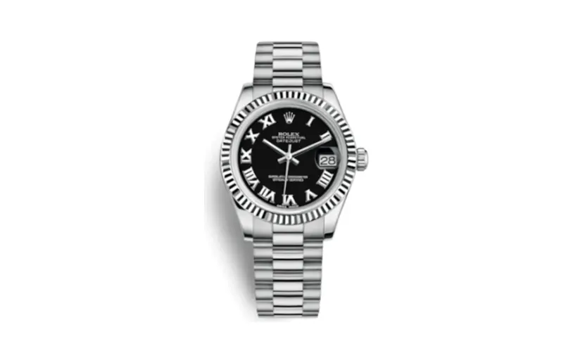 Rolex Datejust 31 White Gold Fluted / President / Black Roman
