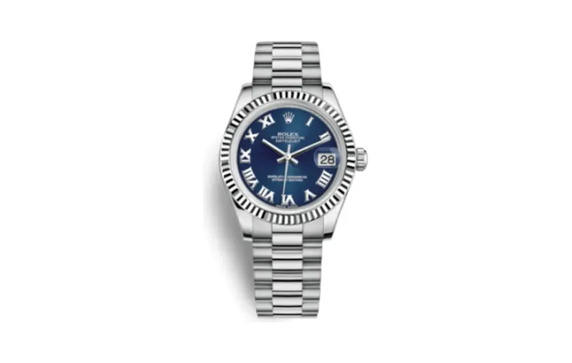 Rolex Datejust 31 White Gold Fluted / President / Blue Roman
