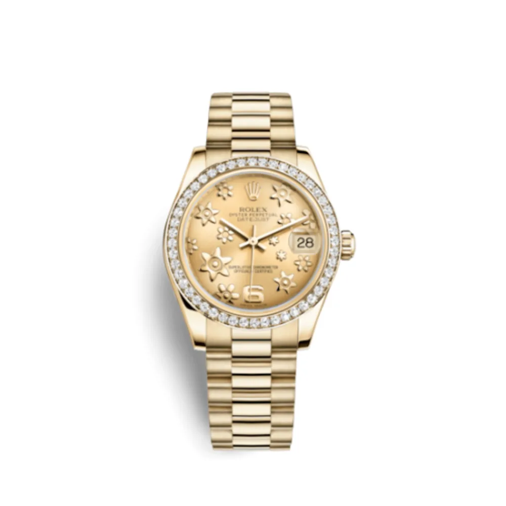 Rolex Datejust 31 Yellow Gold Diamond / President / Champagne Floral