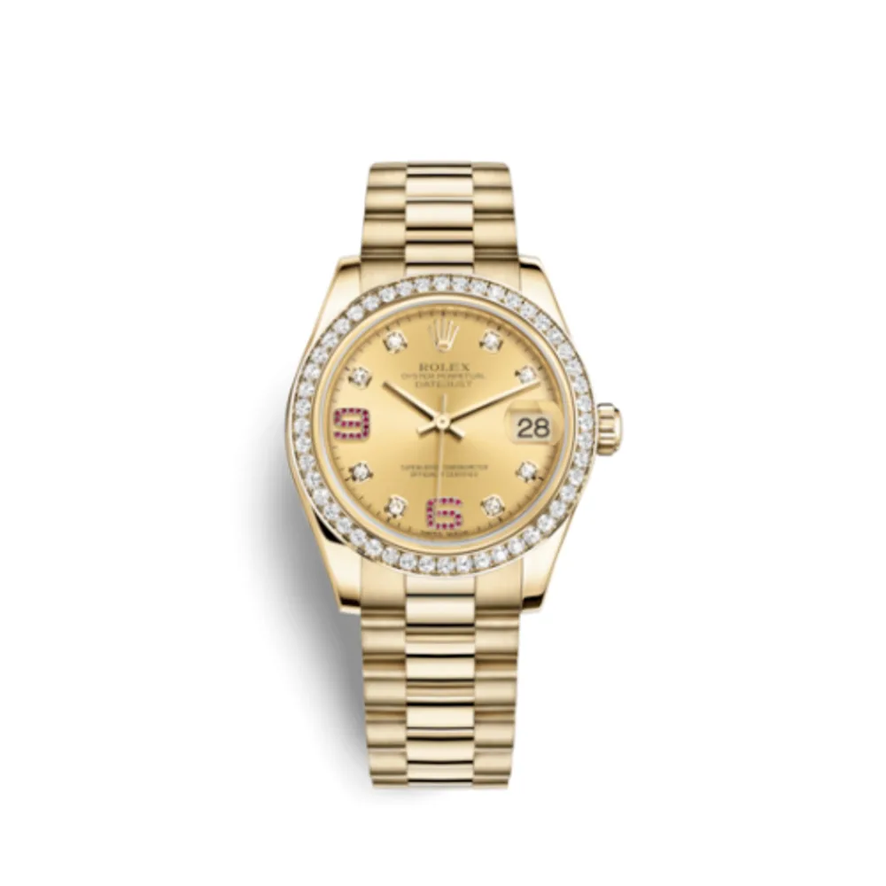 Rolex Datejust 31 Yellow Gold Diamond / President / Champagne Diamonds Rubies
